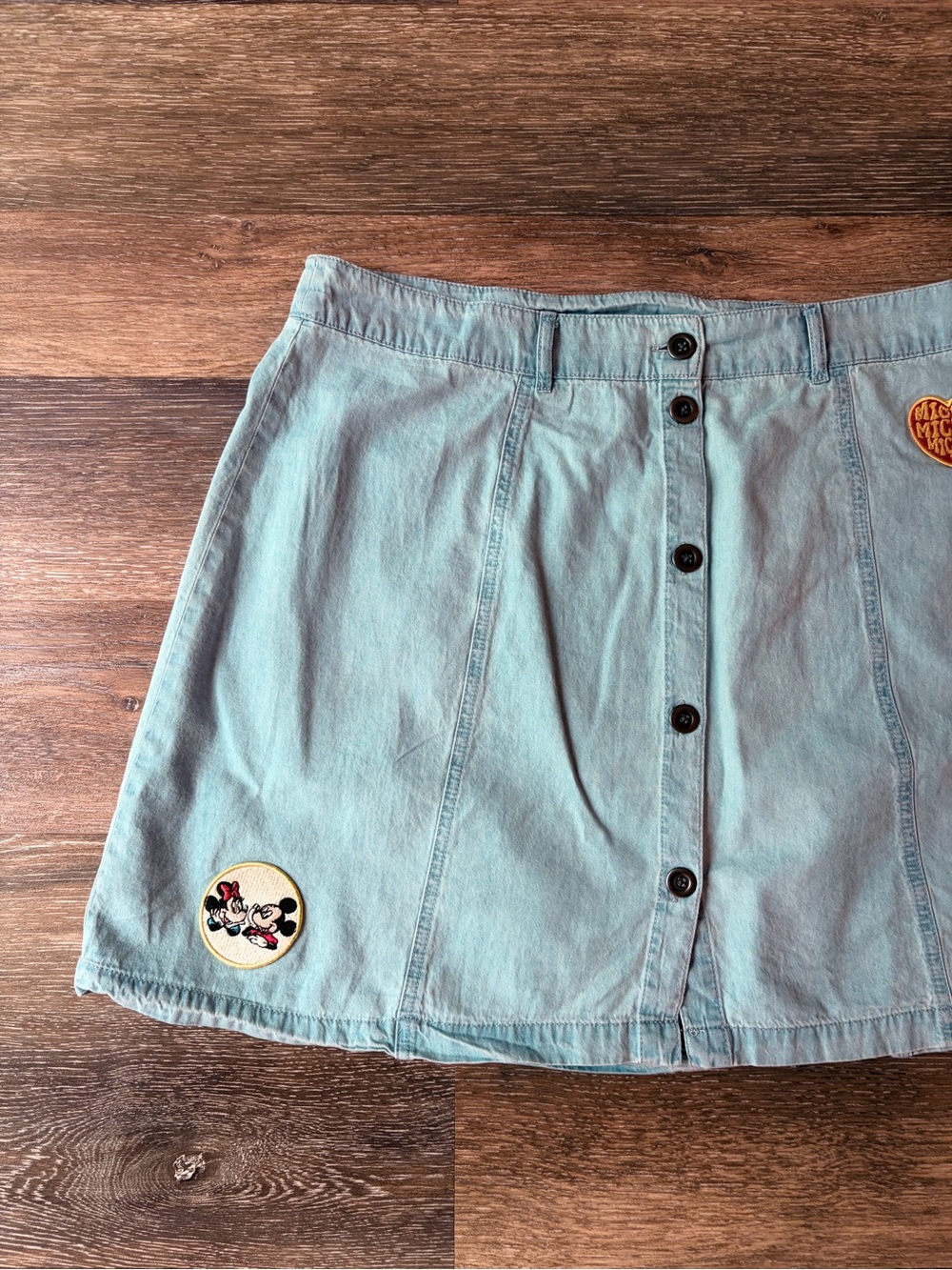 Disney Parks Play in the Parks Retro Patch Denim Cotton Jean Skirt Size XL - Picture 5 of 12